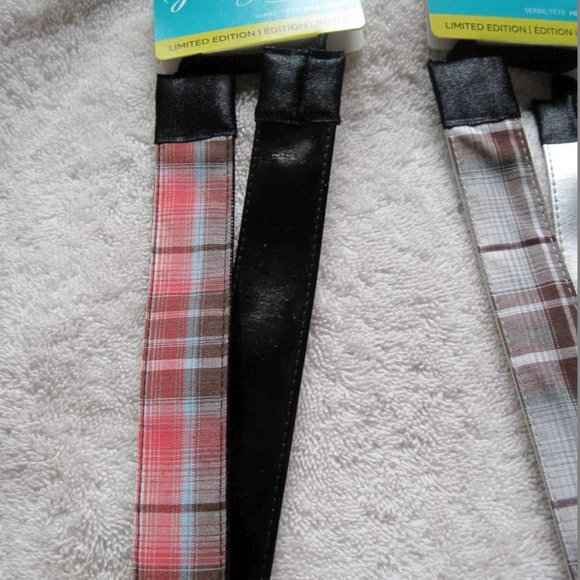 3 Goody Glam Wide Reversible Shiny Silver Pleather Plaid School Girl Headbands - Picture 3 of 9